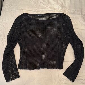 PrettyLittleThing Black Fitted Crop Blouse with 3/4 Sleeves